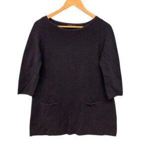 COS Knit Sweater Women’s Size S Navy 100% Cotton 3/4 Sleeve Pocket‎ Minimalist